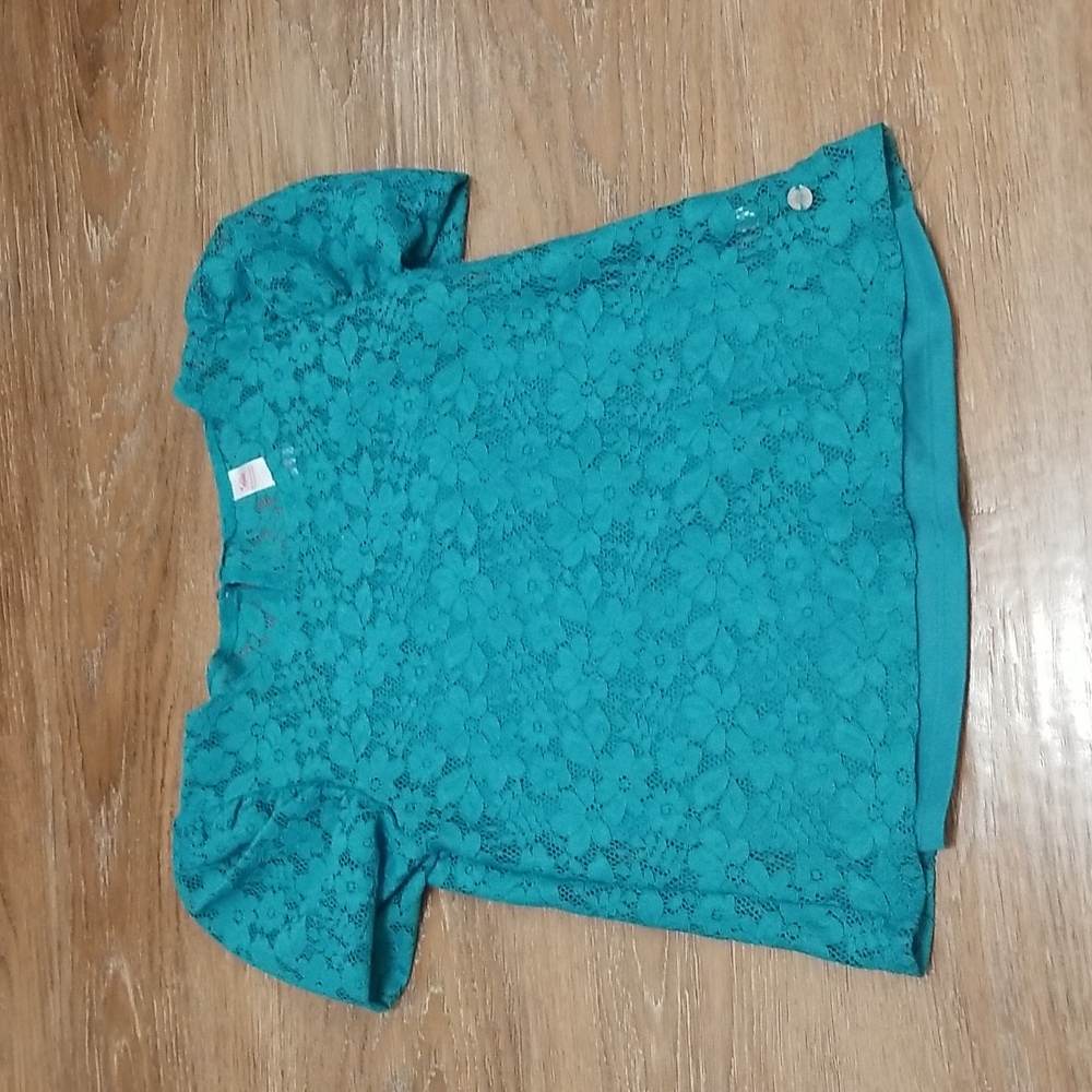 (12) Justice Floral Lace Puff Sleeve Layered Top Dainty Youth Girl's Solid Color